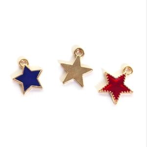 Gold Tone 4th Of July Red Blue Enamel Stars Mini Pendant Craft Bracelet Charms
